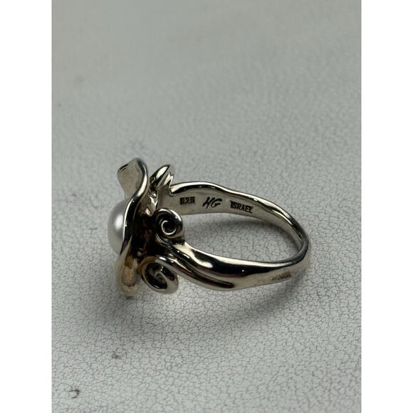 Hagit Gorali Israel Sterling Silver Ring Real Pearl Flower Size 7 - Picture 6 of 11